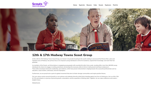 Screenshot of the 12th and 17th Medway Towns Scout Group website