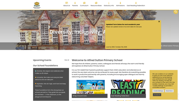 Screenshot of the Alfred Sutton Parent Teacher Association website