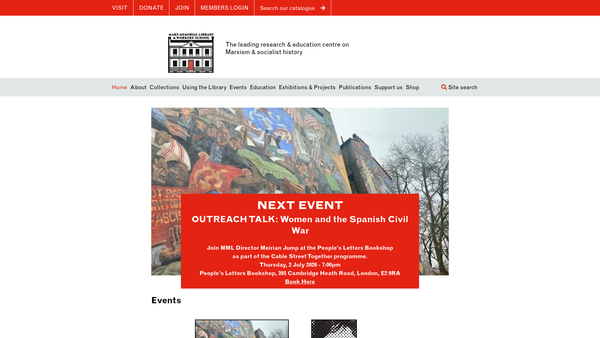 Screenshot of the Marx Memorial Library website