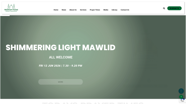 Screenshot of the The Waltham Forest Islamic Association website