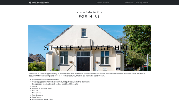 Screenshot of the Strete Parish Hall website
