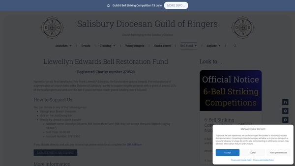 Screenshot of the Llewellyn Edwards Bell Restoration Fund website