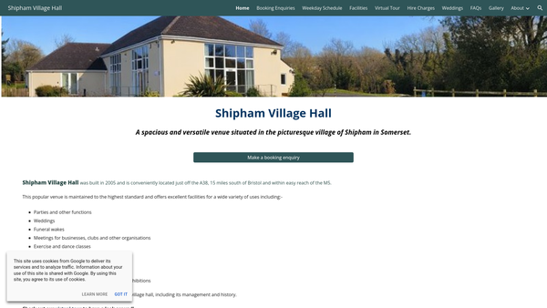 Screenshot of the Shipham Village Hall Trust website