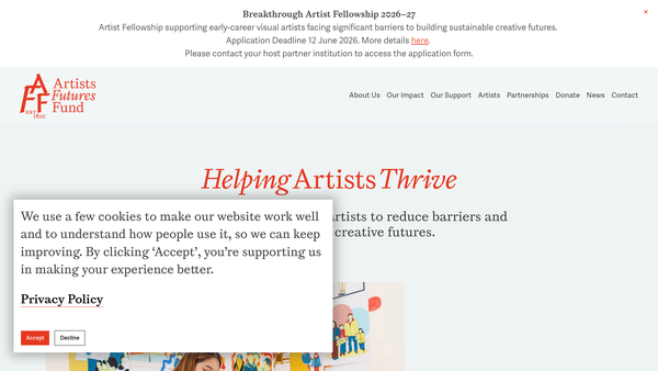 Screenshot of the The Society For The Management And Distribution Of The Artists Fund - Benevolent Fund website