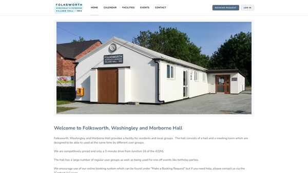 Screenshot of the Folksworth, Washingley And Morborne Village Hall website