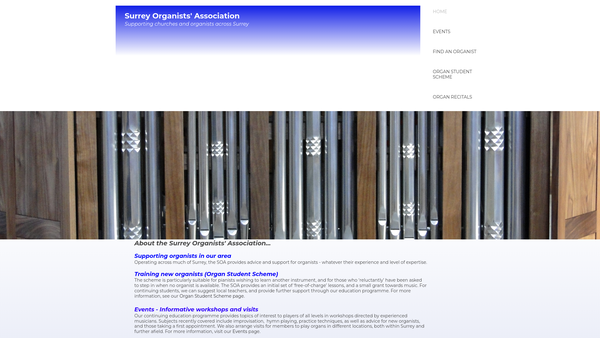Screenshot of the Surrey Organists' Association website