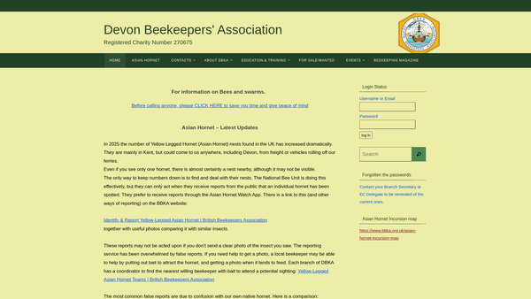 Screenshot of the Devon Beekeepers' Association website