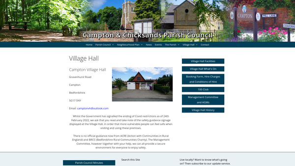 Screenshot of the Campton Village Hall website