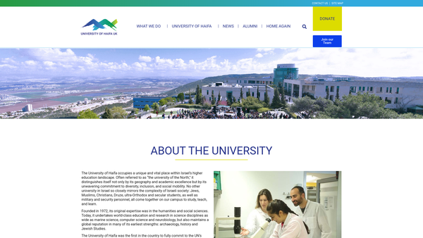 Screenshot of the The University Of Haifa UK website
