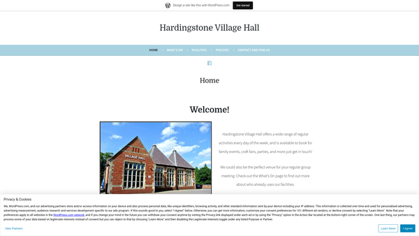 Screenshot of the Hardingstone Village Hall Association website