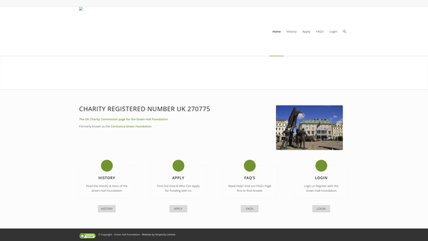 Screenshot of the The Green Hall Foundation website