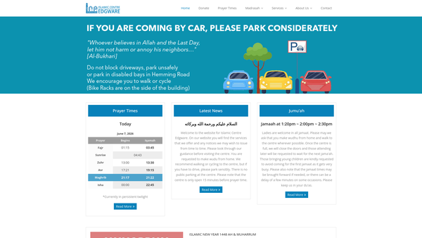 Screenshot of the Islamic Centre Edgware website