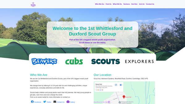 Screenshot of the 1st Whittlesford And Duxford Scout Group website