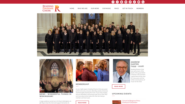 Screenshot of the Reading Phoenix Choir website