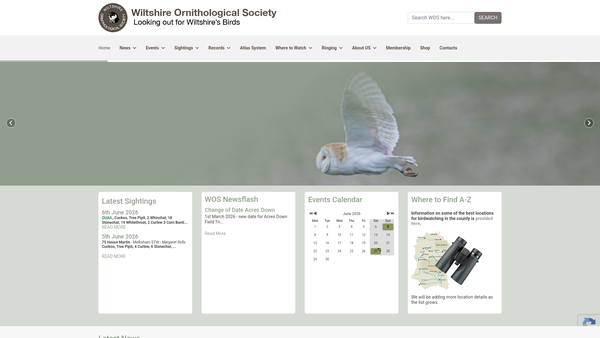 Screenshot of the The Wiltshire Ornithological Society website