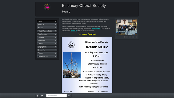 Screenshot of the Billericay Choral Society website