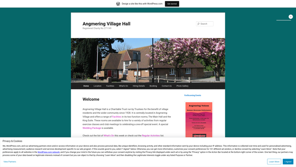 Screenshot of the Angmering Village Hall website