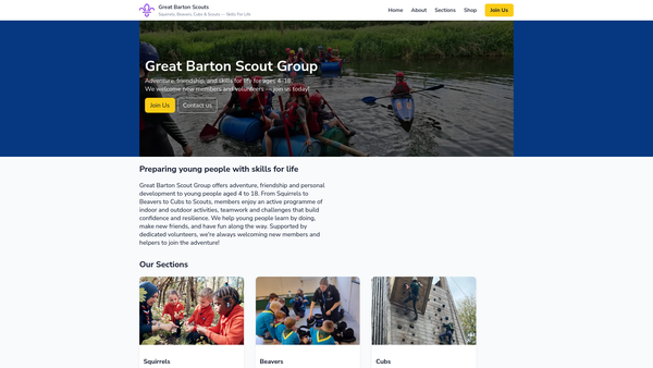 Screenshot of the Great Barton Scout Group website
