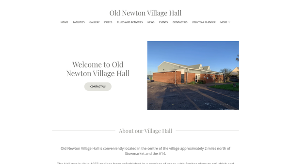 Screenshot of the Old Newton With Dagworth And Gipping Village Hall And Playing Field Charity website