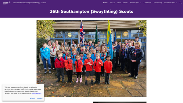 Screenshot of the 26th Southampton (Swaythling) Scout Group website