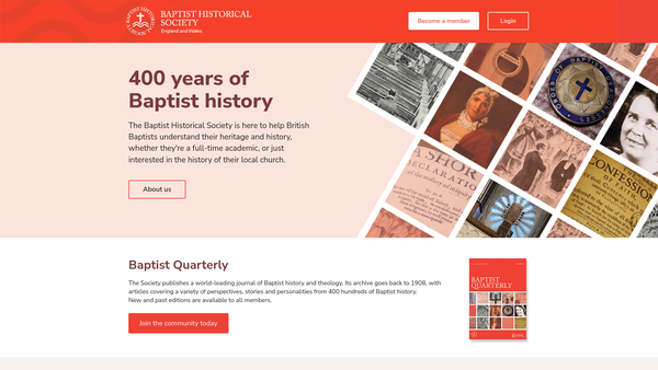 Screenshot of the The Baptist Historical Society website