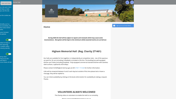 Screenshot of the Higham Memorial Hall website