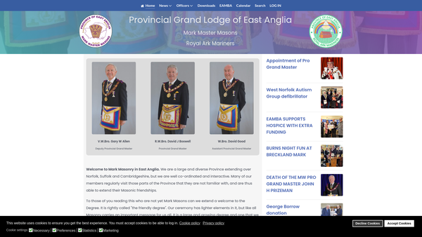 Screenshot of the East Anglian Mark Benevolent Association Fund website