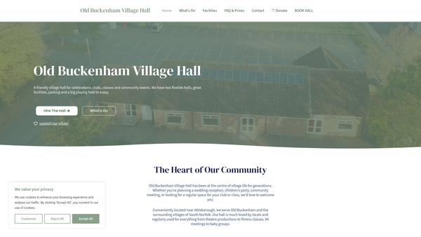 Screenshot of the Old Buckenham Village Hall website