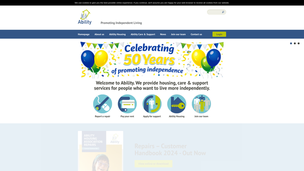 Screenshot of the Ability Housing Association website