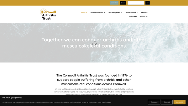 Screenshot of the Cornwall Arthritis Trust website
