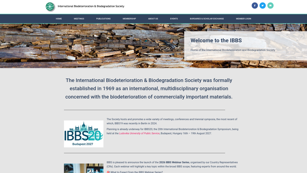 Screenshot of the International Biodeterioration Society website