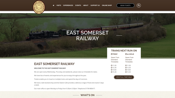 Screenshot of the East Somerset Railway Co Ltd website