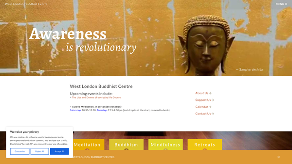 Screenshot of the Triratna Buddhist Community (West London) website