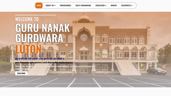 Screenshot of the Guru Nanak Gurdwara website