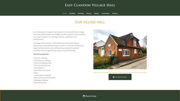 Screenshot of the East Clandon Village Hall website