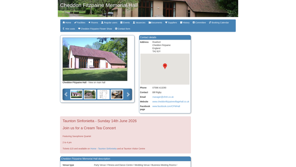 Screenshot of the Cheddon Fitzpaine Memorial Hall website