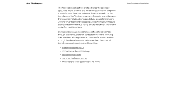 Screenshot of the Avon Beekeepers Association website