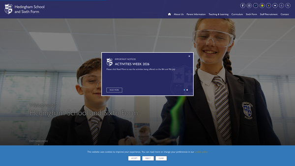 Screenshot of the Hedingham School Parent Teacher Association website