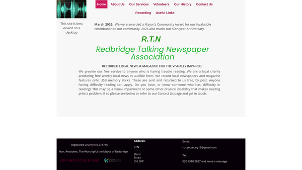 Screenshot of the Redbridge Talking Newspaper Association website