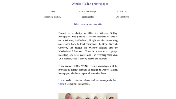 Screenshot of the Windsor Talking Newspaper website