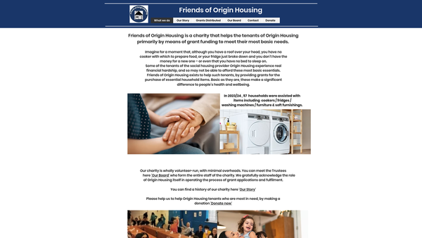 Screenshot of the Friends of Origin Housing website