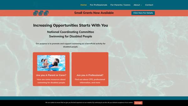 Screenshot of the National Co-Ordinating Committee On Swimming - People With Disabilities website