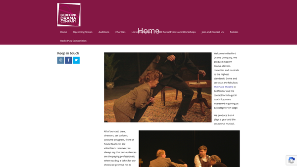 Screenshot of the The Bedford Dramatic Club website