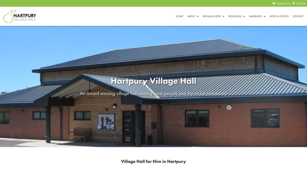 Screenshot of the Hartpury Village Hall website