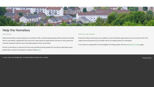 Screenshot of the Help The Homeless Limited website