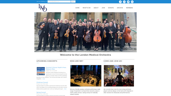 Screenshot of the London Medical Orchestra website