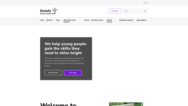 Screenshot of the Greater London North County Scout Council website