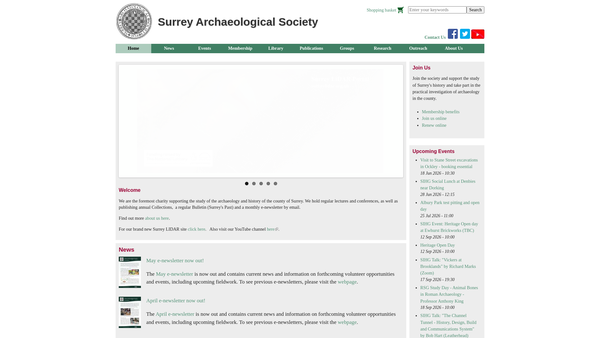 Screenshot of the Surrey Archaeological Society website