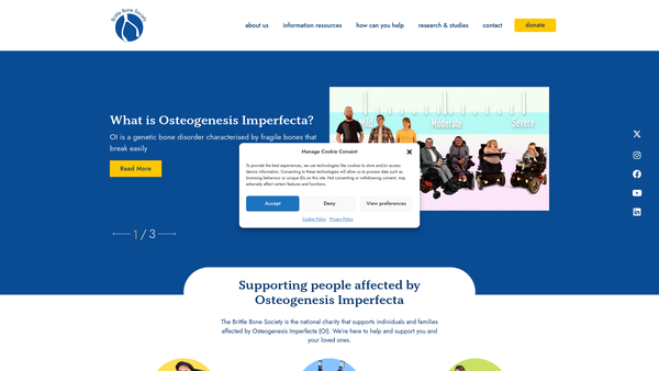 Screenshot of the The Brittle Bone Society website
