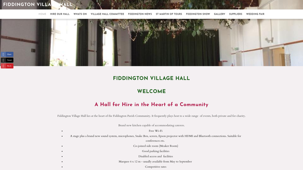 Screenshot of the Fiddington Village Hall website